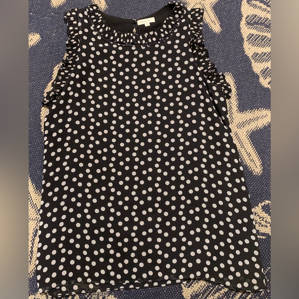 Max Studio Black and White Polka Dot Ruffle Top